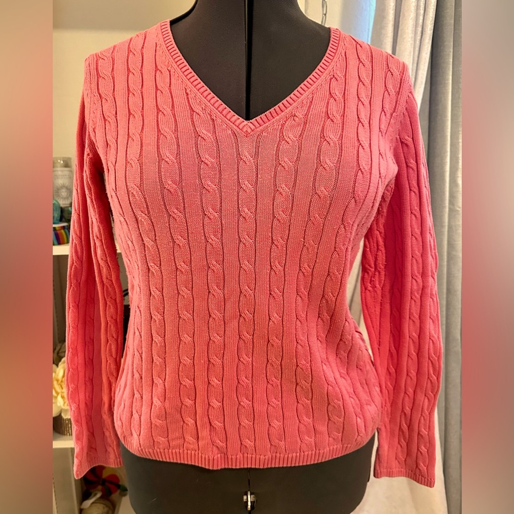 Fairway & Greene Pink Sz M 100% Pima Sweater Jumper Cable Knit Golf Country Club